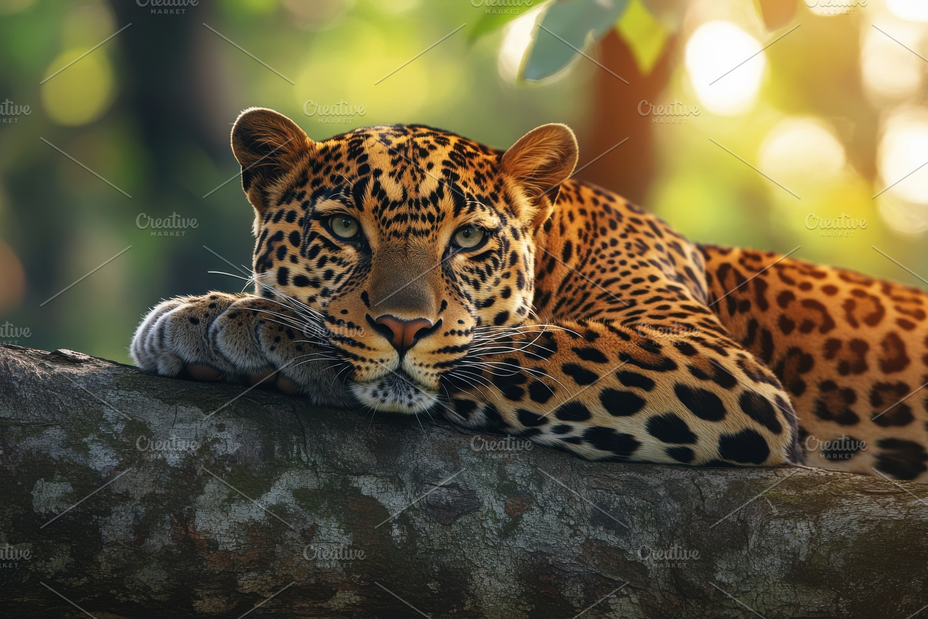 Majestic Leopard Resting on Tree Bra, an Animal Photo by Pixeness Studio