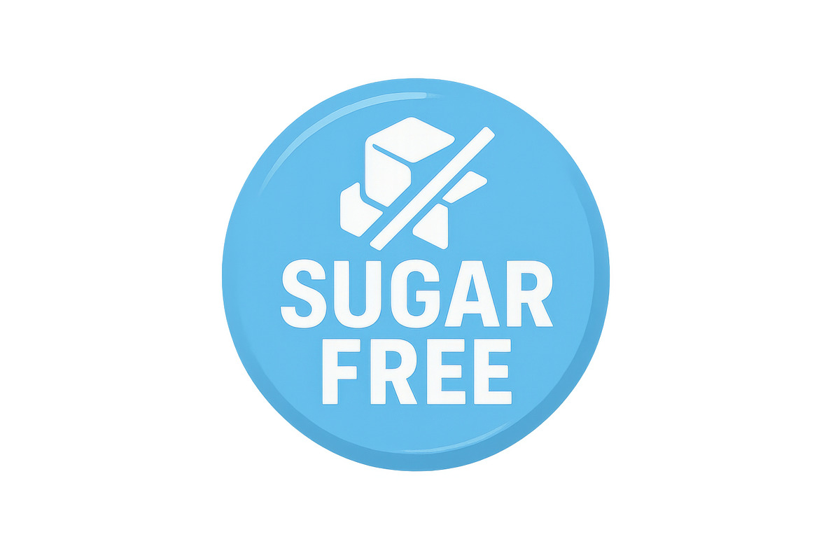 Sugar free label sticker on blue cir, an Illustration by Dvoevnore photos