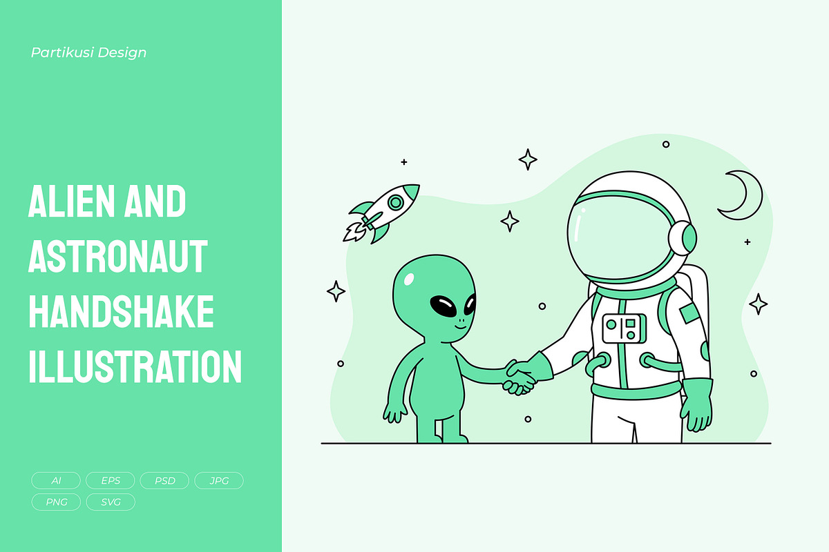 Alien and Astronaut Handshake, a Person Illustration by Partikusi Design (Photo 1 of 3)