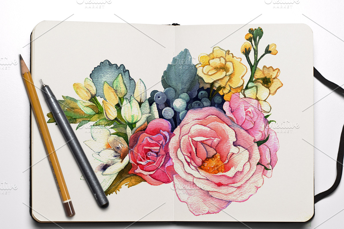 watercolor flower bouquets, a Decorative Illustration by Vavavka (Photo 2 of 6)