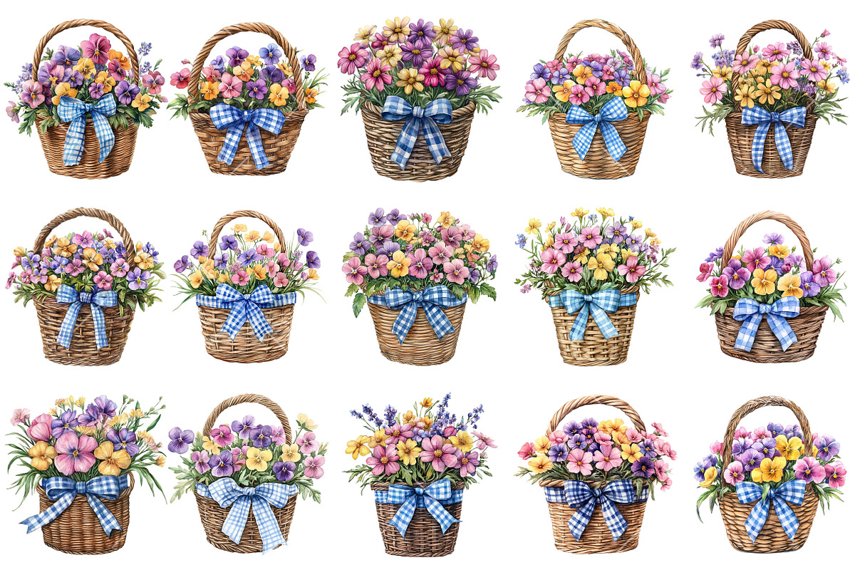 Spring Wicker Basket Clipart, an Illustration by OK Design (Photo 2 of 6)