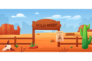 Cartoon Wild West Scene. Mexican Or