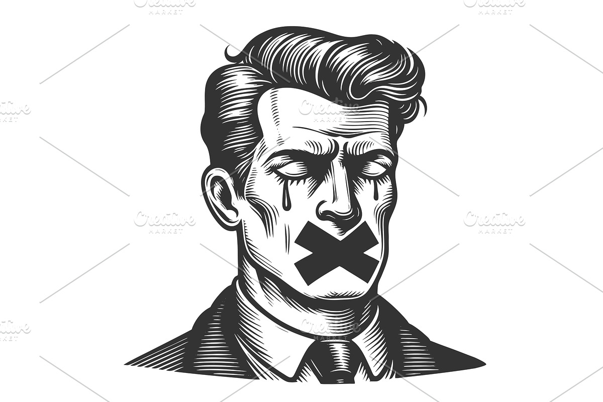 Man with mouth taped shut vector, a Person Illustration by AlexArt