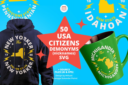 50 United States People Demonyms SVG