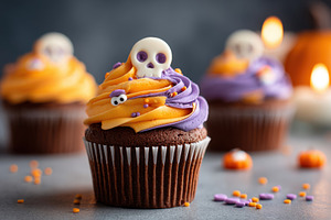 Festive cupcakes decorated for halloween holiday, a Food & Drink Photo by AlyaAnd