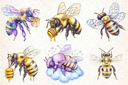 Watercolor  Bee  Clipar, an Illustration by DreamCafeArt (Thumbnail 4 of 9)