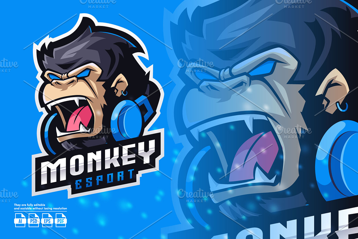 Monkey Mascot Esport Logo, a Branding & Logo Template by prps.std (Photo 1 of 3)