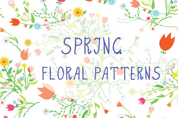 Spring floral seamless patterns set preview 6