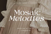 Mosaic Melodies - Stylish Serif, a Serif Font by Typeskets (Thumbnail 1 of 11)