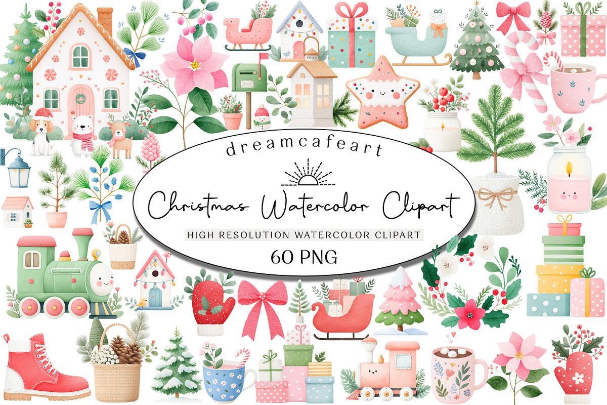 Cozy Christmas Watercolor Clipart, an Illustration by DreamCafeArt (Photo 1 of 6)