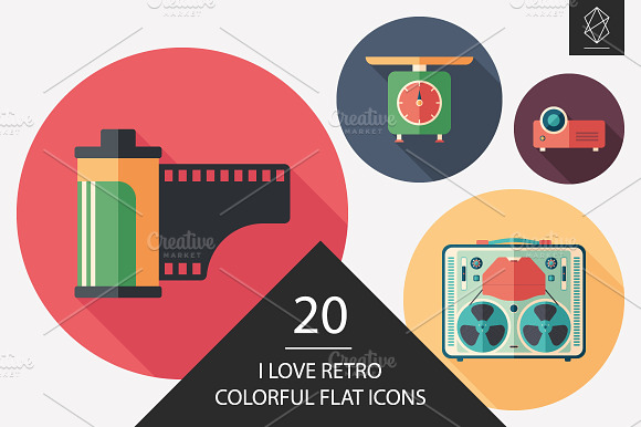I love retro flat round icon set preview 4