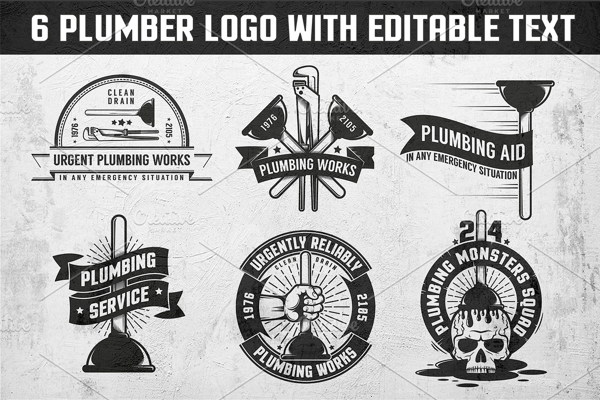Plumbing retro logos, a Branding & Logo Template by Agor2012 shop (Photo 1 of 5)