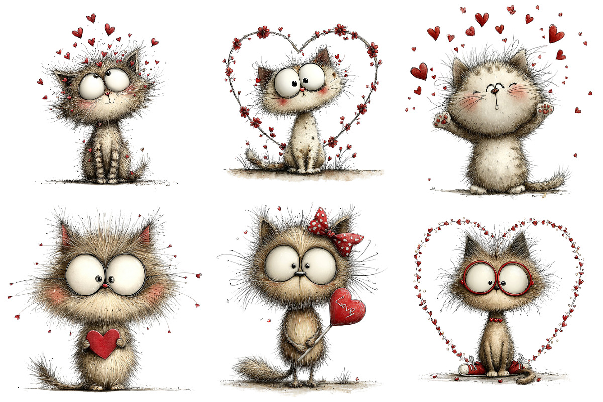 Whimsical Cats Valentine's Day Clipa, an Illustration by Pixels.Craft (Photo 5 of 5)