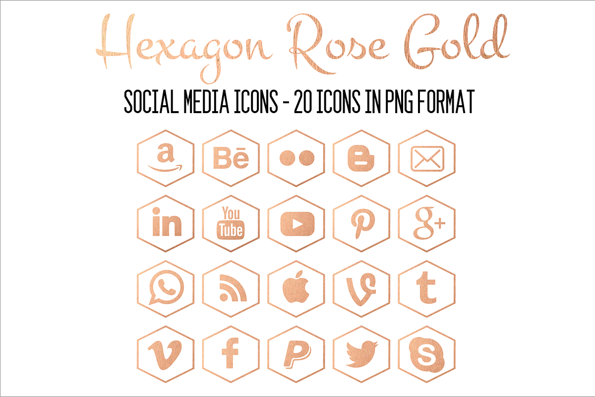 Social Media Icons-Hexagon Rose Gold, an Icon by pixelonix