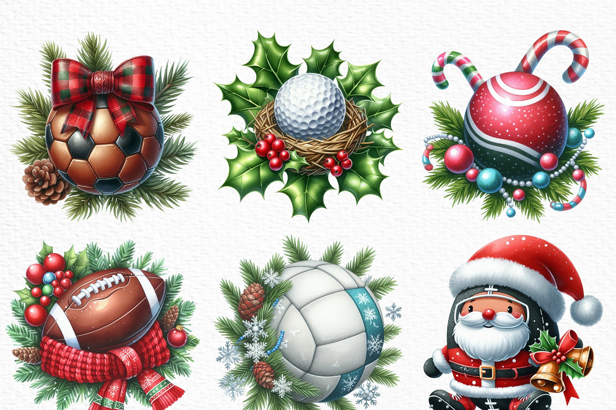 Christmas Sport Balls Sublimation, an Illustration by Craft Nest (Photo 2 of 6)