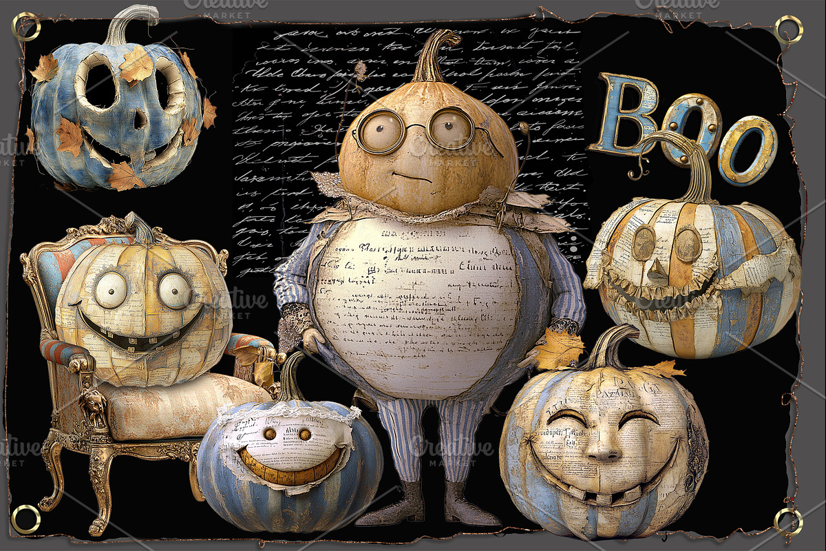 Quirky Halloween Pumpkin Clipart Kit, a Decorative Illustration by Area (Photo 6 of 17)