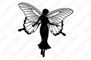 A Fairy In Silhouette With Butterfly