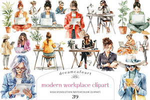 modern workplace clipart, an Illustration by DreamCafeArt