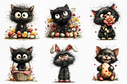 Whimsical Easter Black Cat Clipart, an Illustration by Craft Nest (Thumbnail 5 of 11)