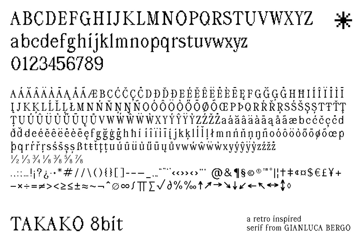 Takako bit - Pixel serif font family, a Serif Font by Gianluca_Bergo (Photo 10 of 11)