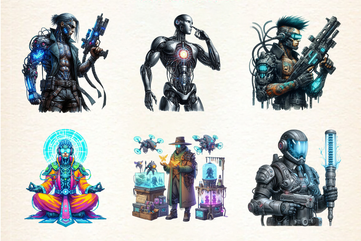 Cyberpunk Characters Clipart, an Illustration by DreamArtGraphic (Photo 2 of 4)
