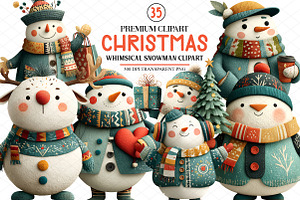 Watercolor Christmas Snowman Clipart, an Illustration by cherrydesign