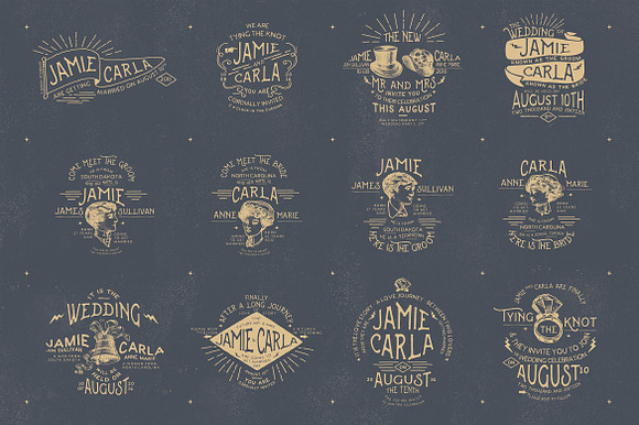 12 Vintage Wedding Badges Stickers