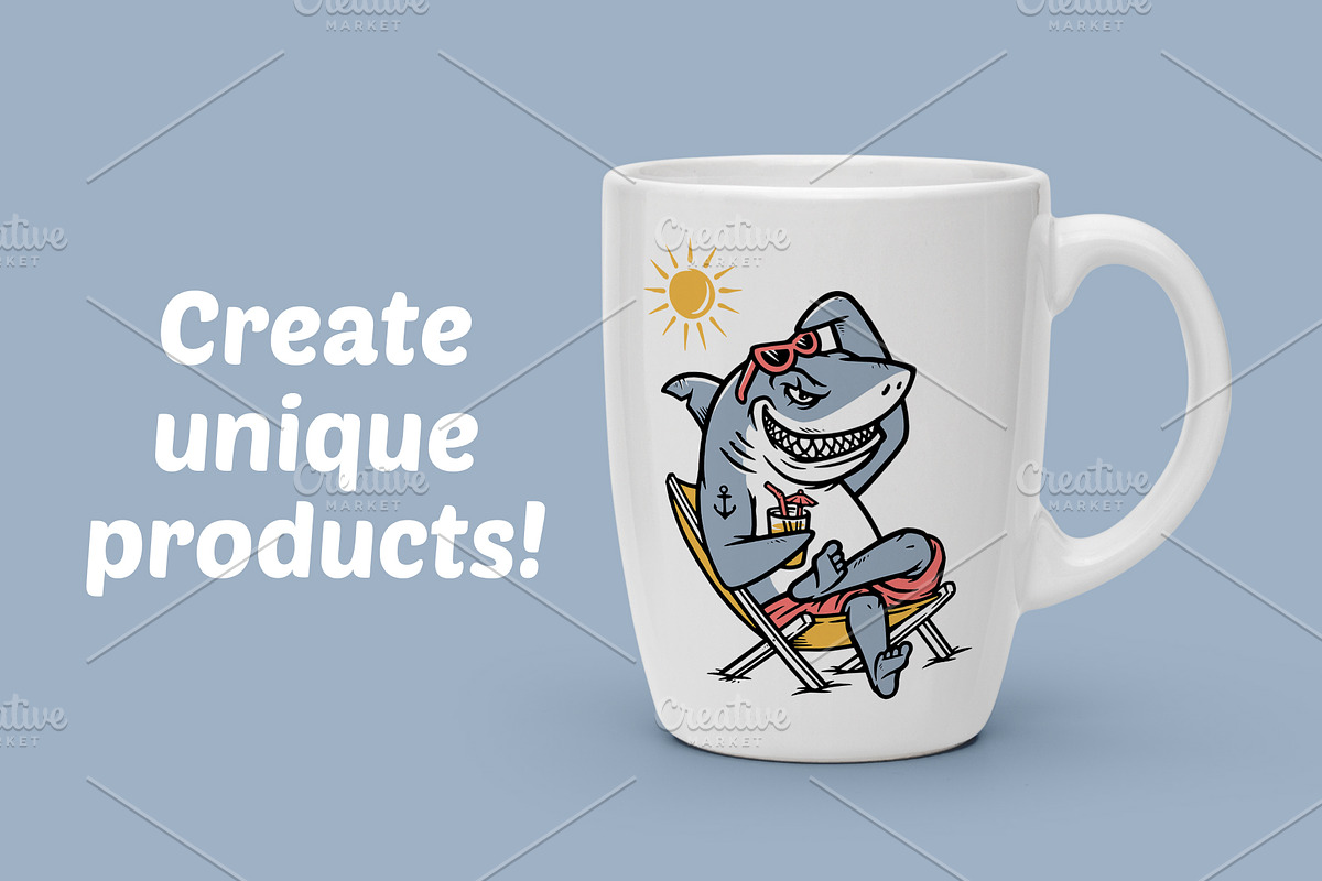 shark is sitting on a chair enjoying, an Animal Illustration by gunaonedesign (Photo 2 of 4)