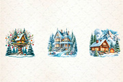 Watercolor Christmas Houses and Tree, an Illustration by CreationArt (Thumbnail 5 of 5)