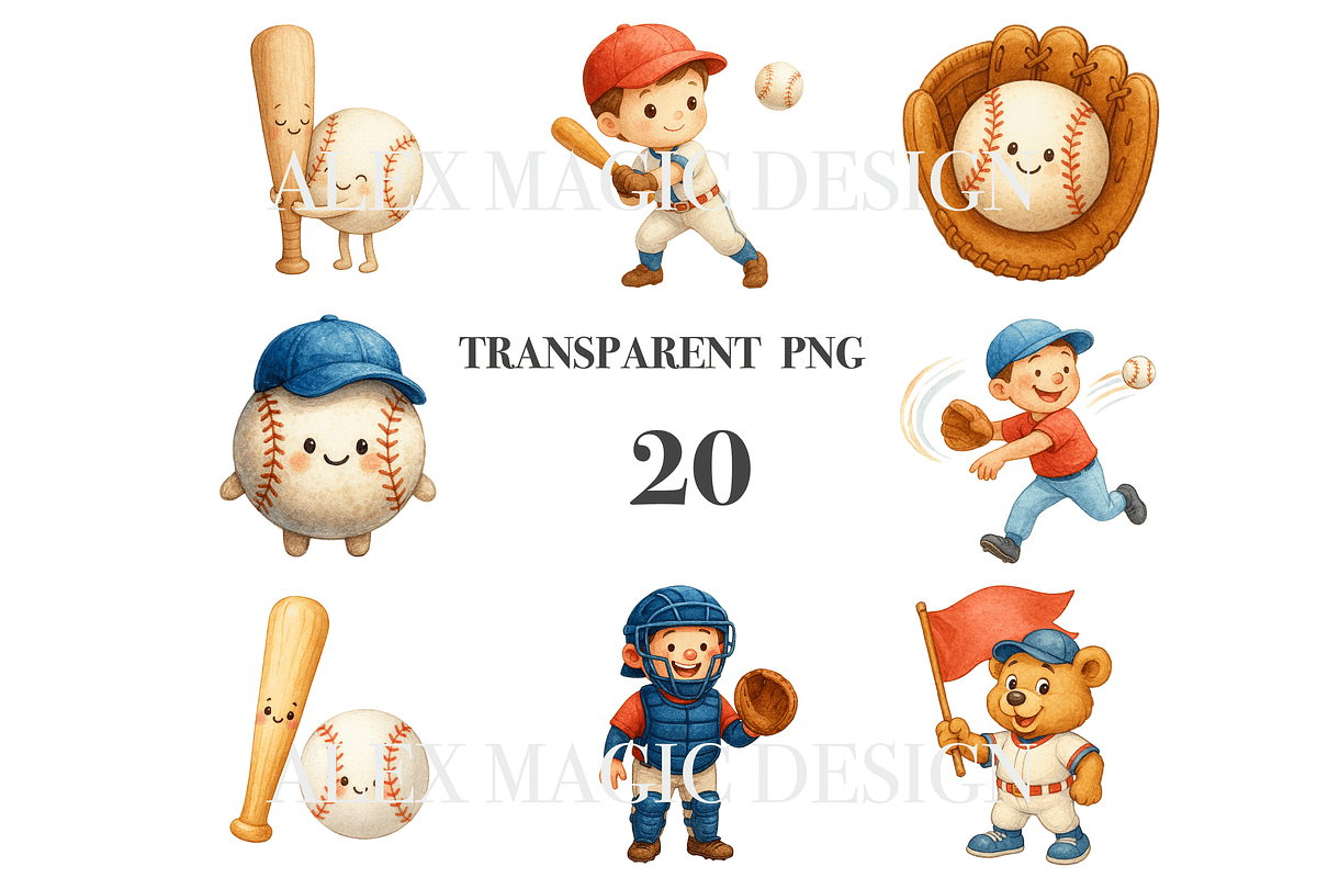 Baseball Clipart Set, a Decorative Illustration by Pati Charm Studio (Photo 3 of 8)