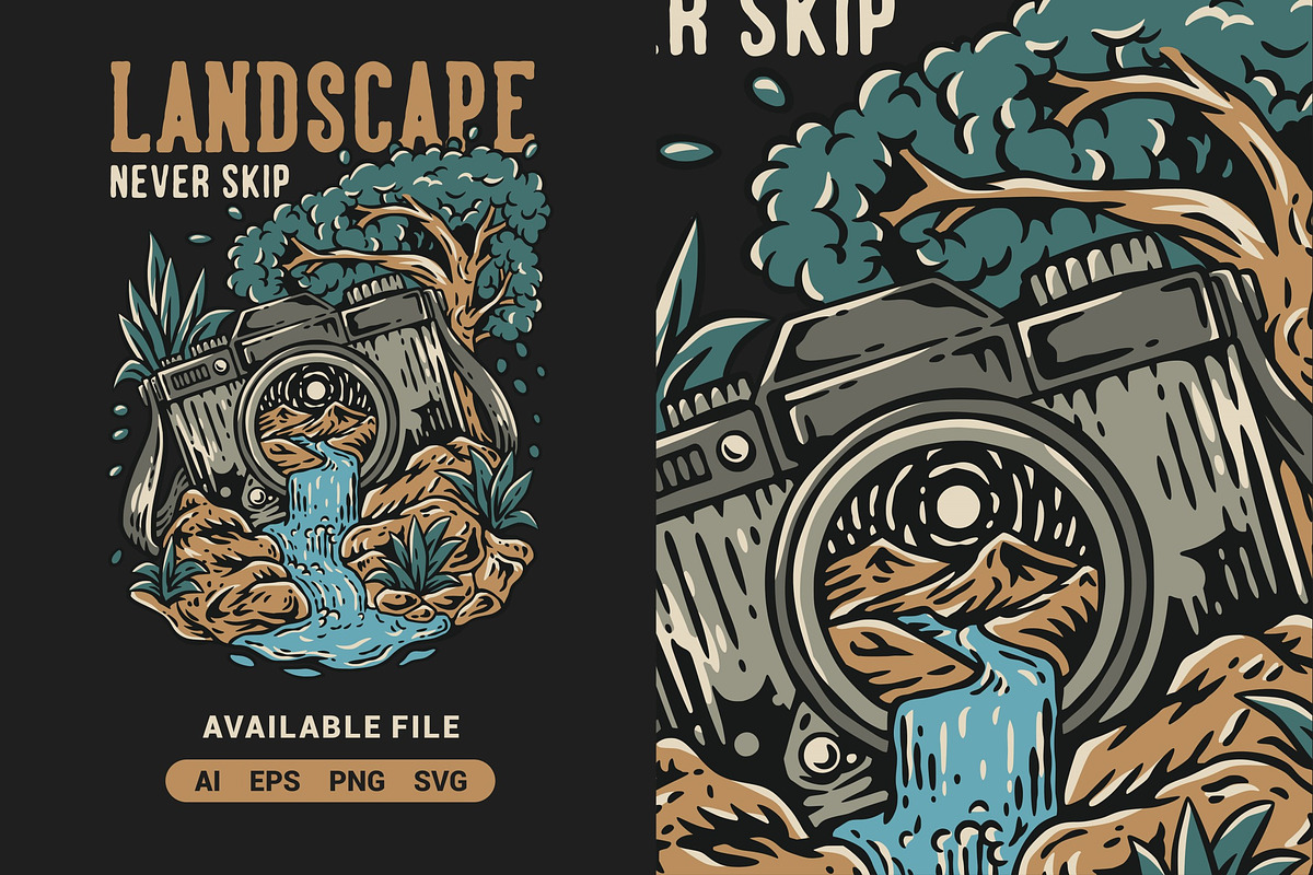 Camera with Landscape Vector, an Illustration by ImoogiStudio