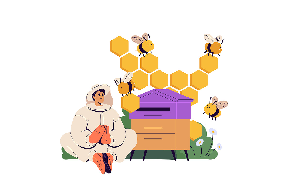 Apiarists gather honey. Beekeeping, a Person Illustration by PaperTrident (Photo 4 of 9)