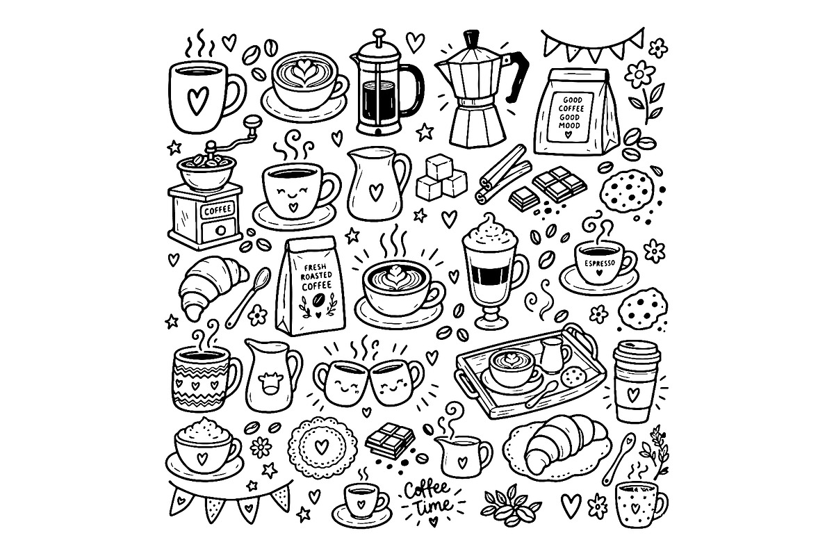 Cute doodle cartoon coffee shop, a Food Illustration by Voodz_shop (Photo 1 of 3)