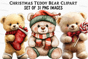 Christmas Teddy Bear Clipart, an Illustration by Craft Nest (Thumbnail 1 of 6)