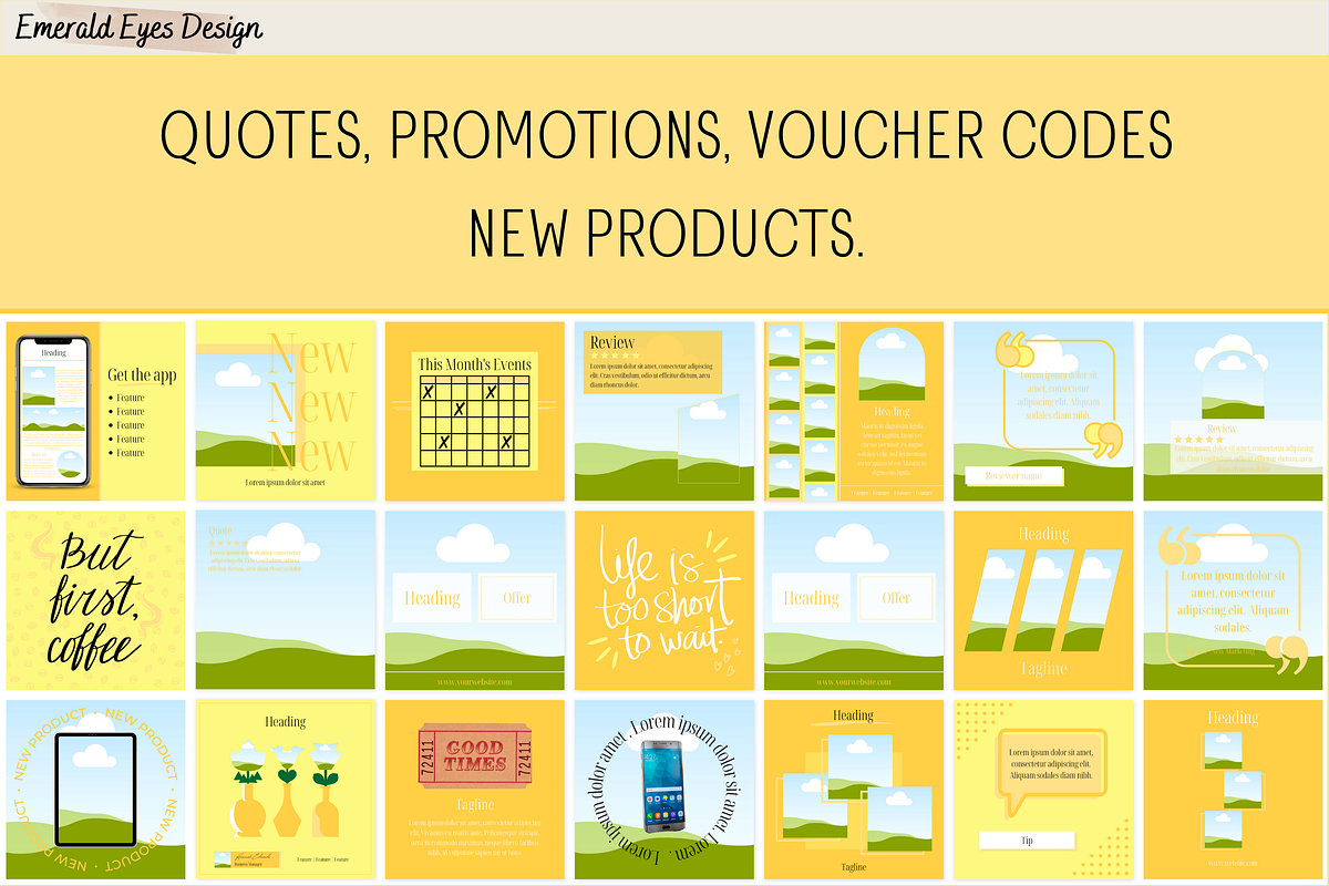 455 Canva Yellow Instagram Template, a Social Media Template by Emerald Eyes Design (Photo 3 of 12)