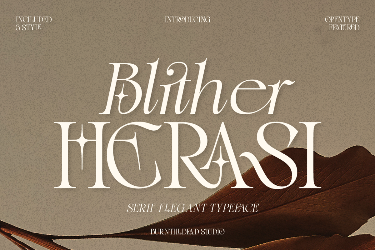 Blither Herasi - Elegant Serif, a Serif Font by Burntilldead (Photo 1 of 12)