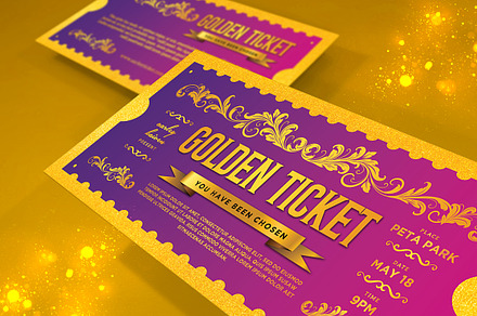 Vintage Golden Ticket Invitation, a Business Card Template by Aarley Kaiven