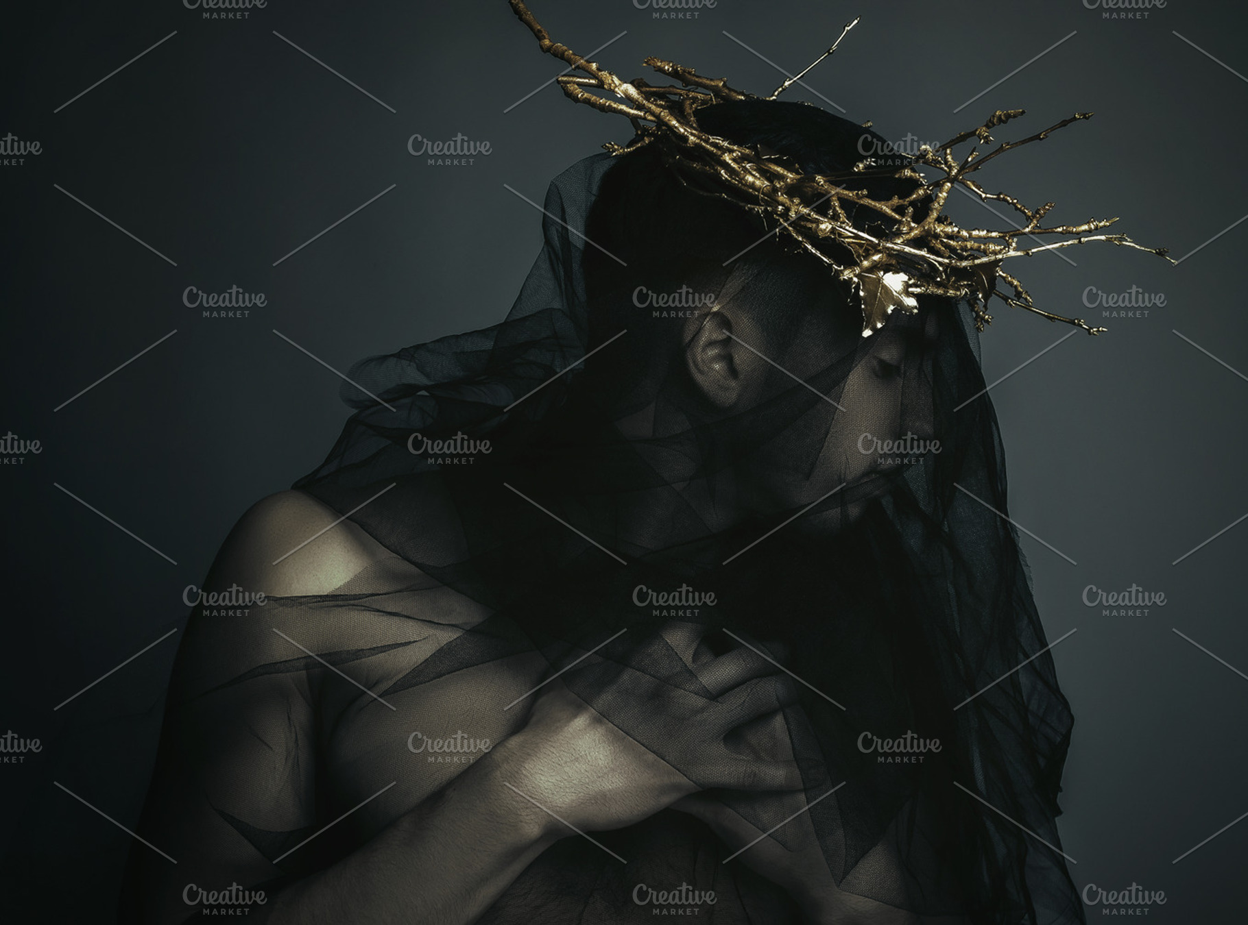 Man in black cloth and a gold crown featuring imposing, caucasian, and fashion, a Beauty & Fashion Photo by Slava Samoilenko