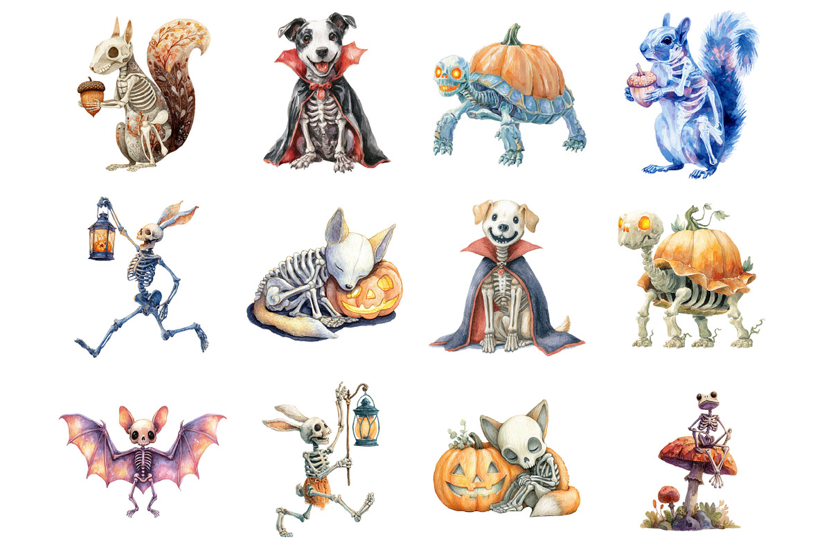 Halloween Skeleton Animals Clipart, a Graphic by CitraGraphics (Photo 3 of 4)