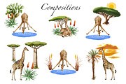 Watercolor Giraffes, an Animal Illustration by IrynaPanashii (Thumbnail 3 of 9)