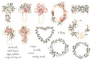 Watercolor Floral Cross, Wreath Set, a Decorative Illustration by MayaNavits (Thumbnail 2 of 7)
