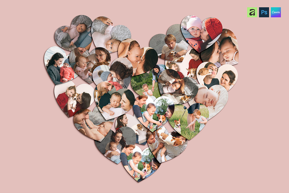Love Heart Photo Collage Template, a Social Media Template by DesignerCandies (Photo 1 of 5)