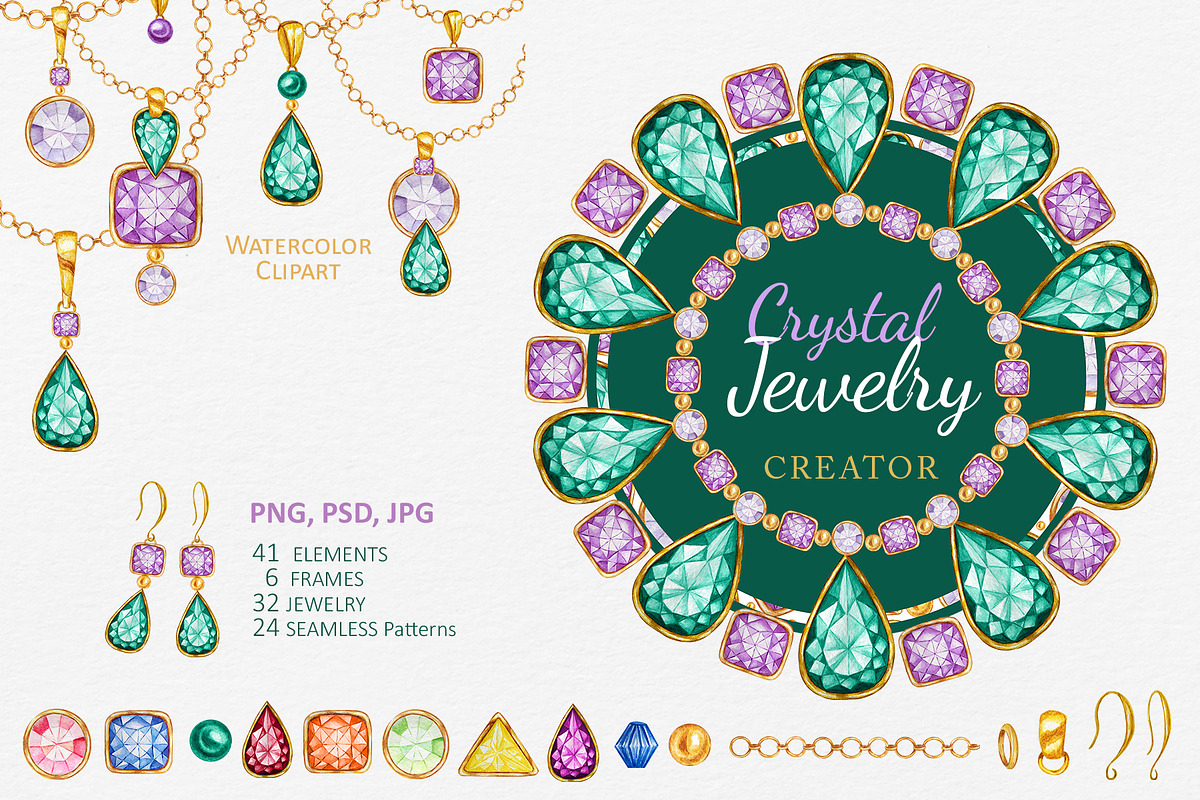 Crystal gold Jewelry Watercolor, an Object Graphic by svetlanaARTdreams (Photo 1 of 14)
