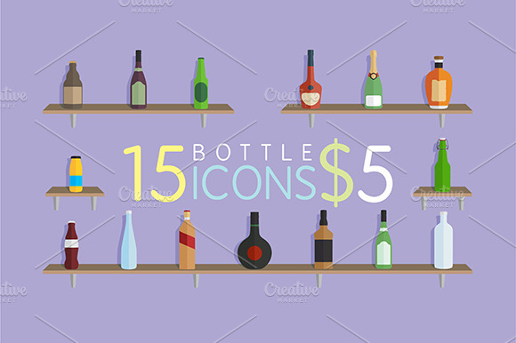 Famous Bottles Icon Set