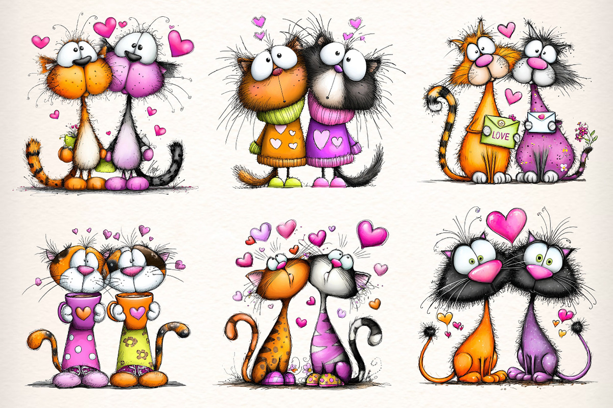Quirky Valentines Cats Clipart, an Illustration by Dream Creation (Photo 5 of 7)