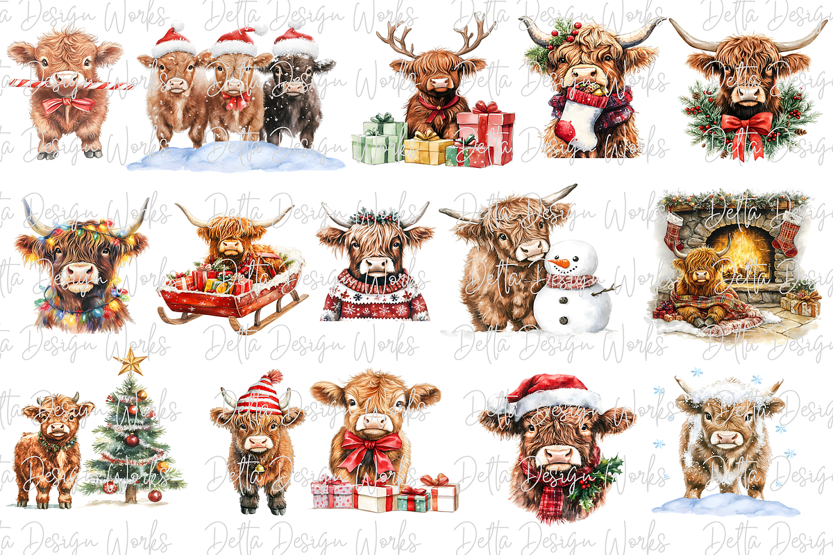 Christmas Highland Cow PNG Bundle, an Illustration by Delta Designs (Photo 2 of 3)