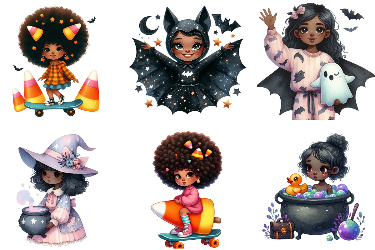 Black Girl Halloween Clipart Bundle, an Illustration by DreamArtGraphic (Photo 4 of 5)