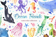 Ocean Friends Watercolor Clipart, an Animal Illustration by LeMagiqueBoutique (Thumbnail 1 of 7)