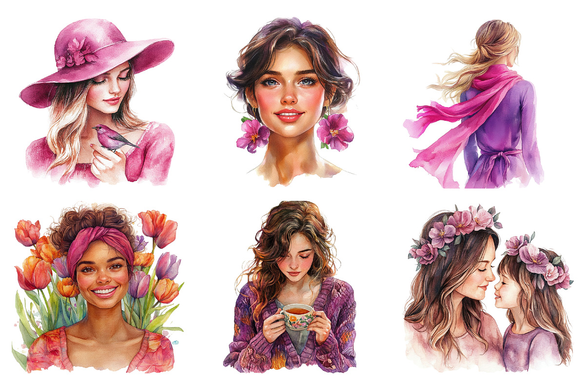 Watercolor Magenta Spring Friend PNG, an Illustration by SinaCreation (Photo 3 of 5)