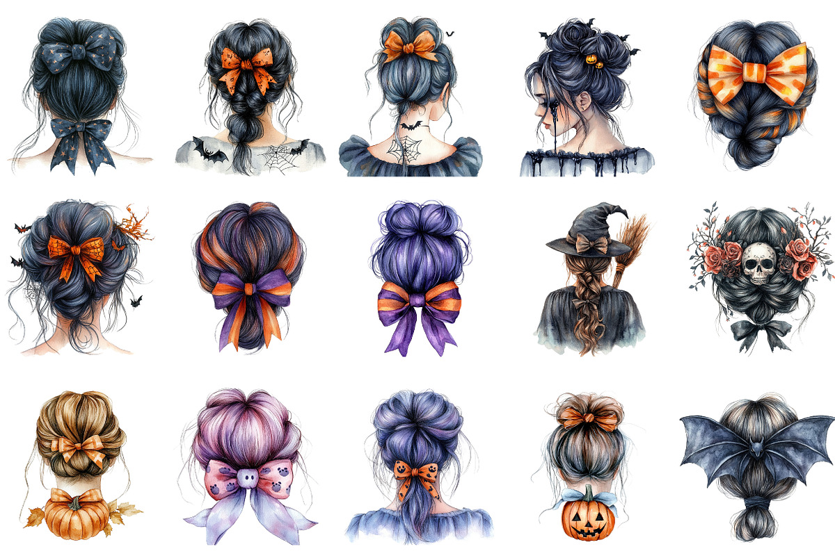 Halloween Messy Bun Png Bundle, an Illustration by DreamArtGraphic (Photo 3 of 5)